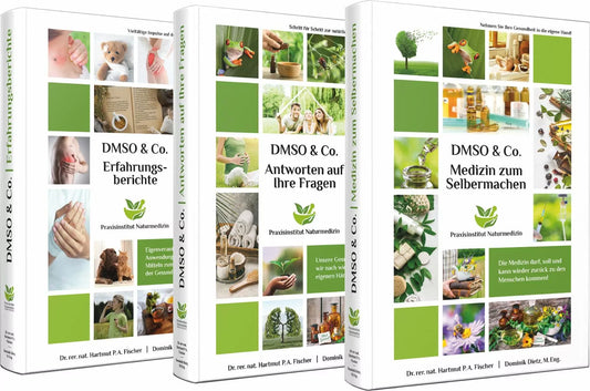 DMSO & Co.: tre libri affiancati.