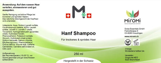 Haar Shampoo – Rückseite mit Etikette und Inhaltsstoffen | MIROMI - Swiss Essentials GmbH