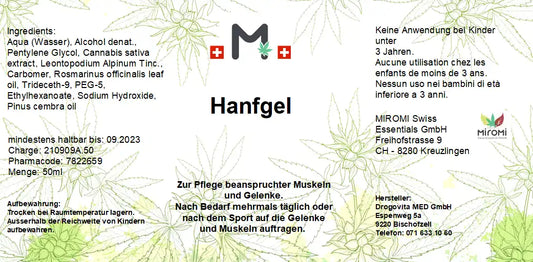 Naturgel – Rückseite mit Etikette und Inhaltsstoffen | MIROMI - Swiss Essentials GmbH