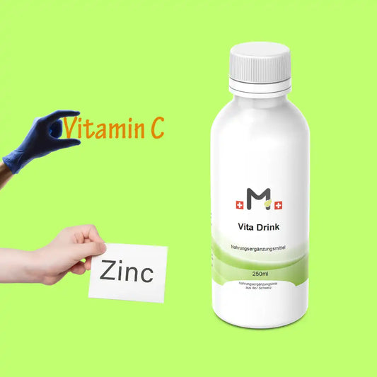 MIROMI Vita Drink: grafica con flacone e indicazioni su vitamina C e zinco.
