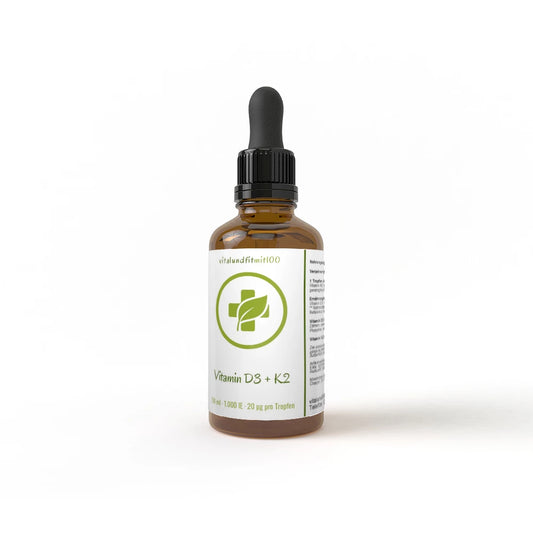 vitamina D3 K2, 50 ml: flacone contagocce marrone con tappo nero.