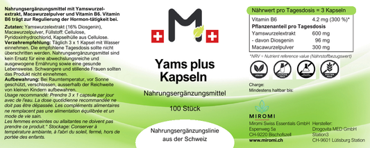 Capsule Igname plus – etichetta MIROMI con ingredienti, modalità d’uso e valori nutrizionali