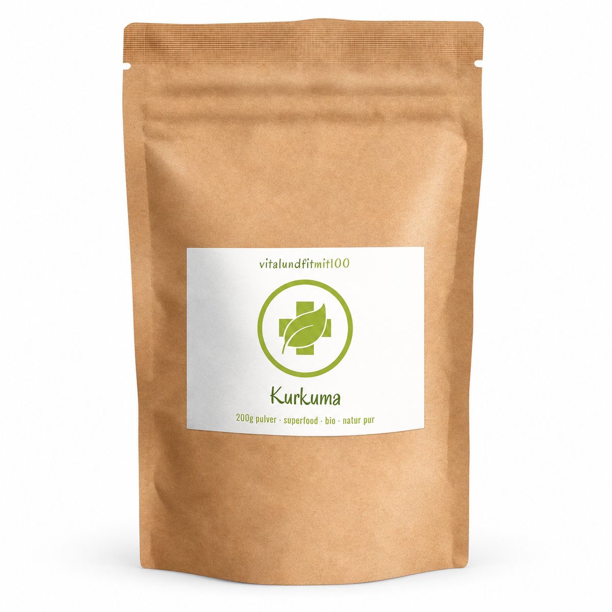 Bio Kurkuma Pulver 200 g – Originalverpackung auf weissem Hintergrund