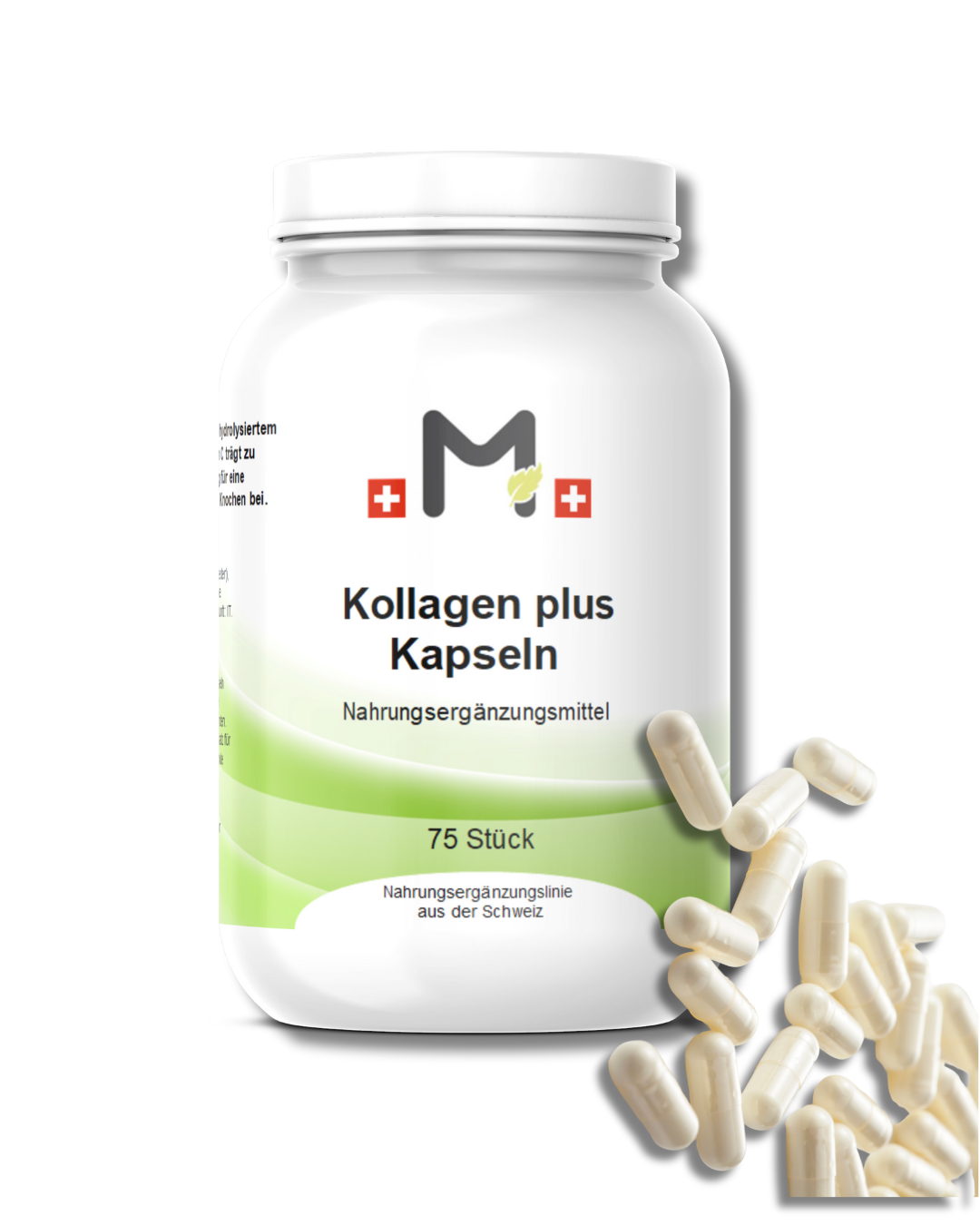 MIROMI Kollagen plus, 75 Stk.: weisse Dose neben Kapseln.