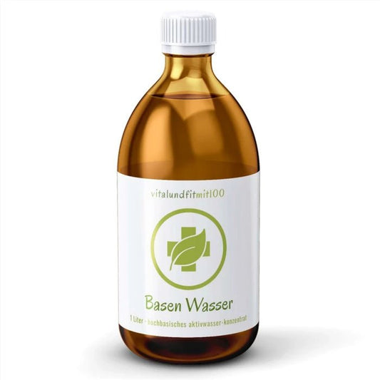 Acqua alcalina pH-Regulat: flacone in vetro marrone con tappo a vite bianco.