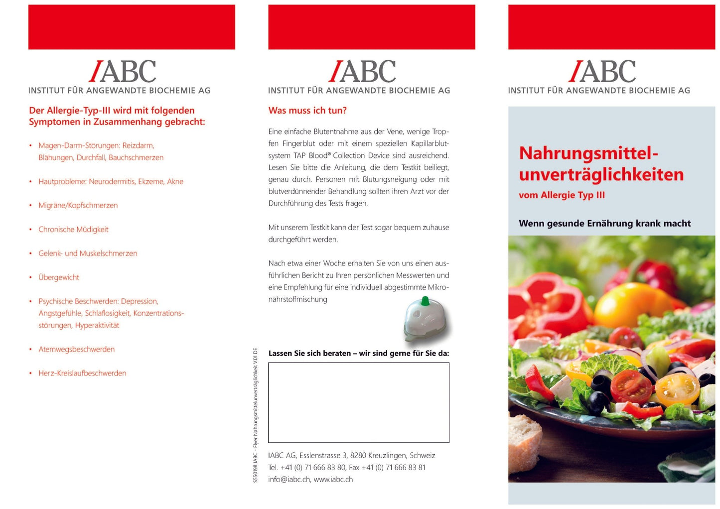 IABC Analyse Imuscan Nahrungsmittelunverträglichkeit – Rückseite mit Etikette und Inhaltsstoffen | MIROMI - Swiss Essentials GmbH