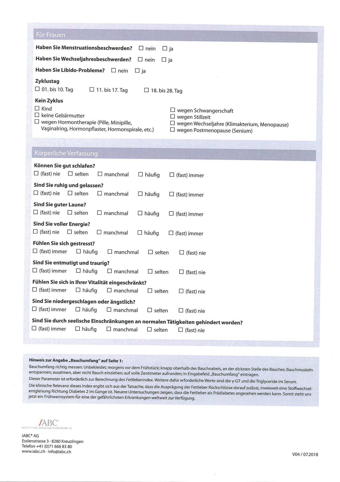 HCK micronutrienti: pagina integrativa del questionario.