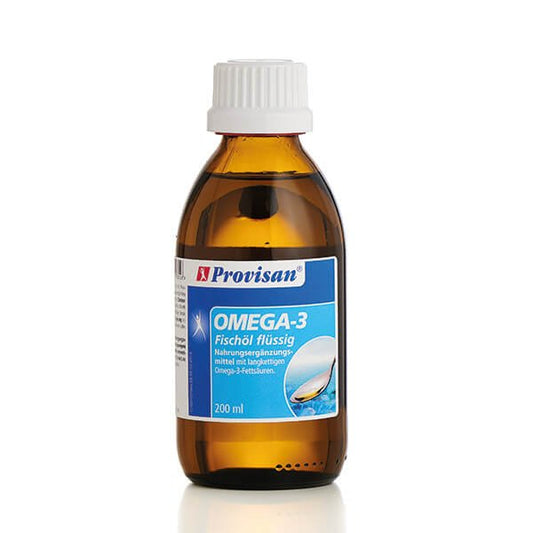 Provisan Omega-3, 200 ml: flacone in vetro marrone con tappo a vite bianco.