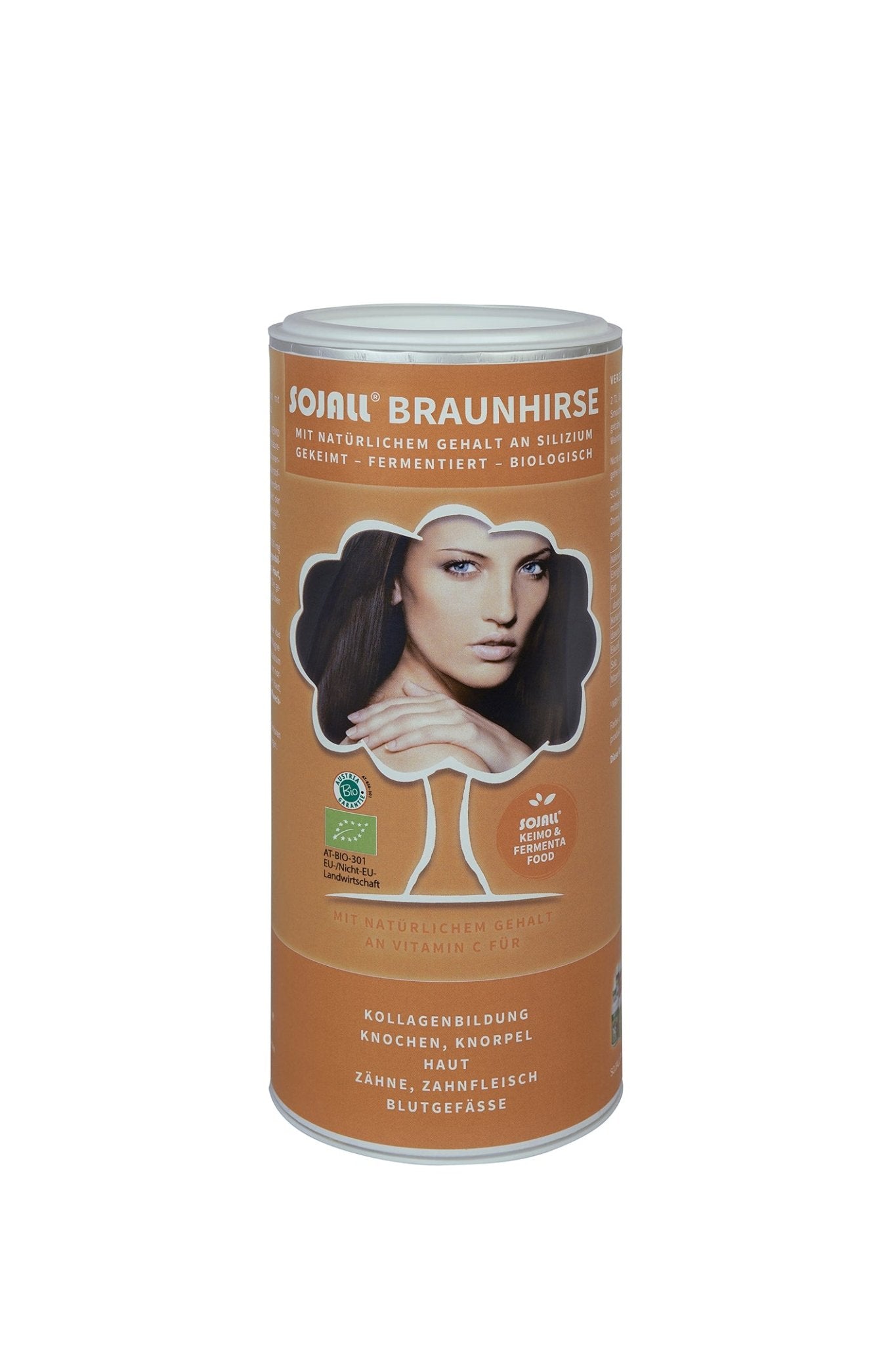 SOJALL millet brun: boîte cylindrique vue de face.
