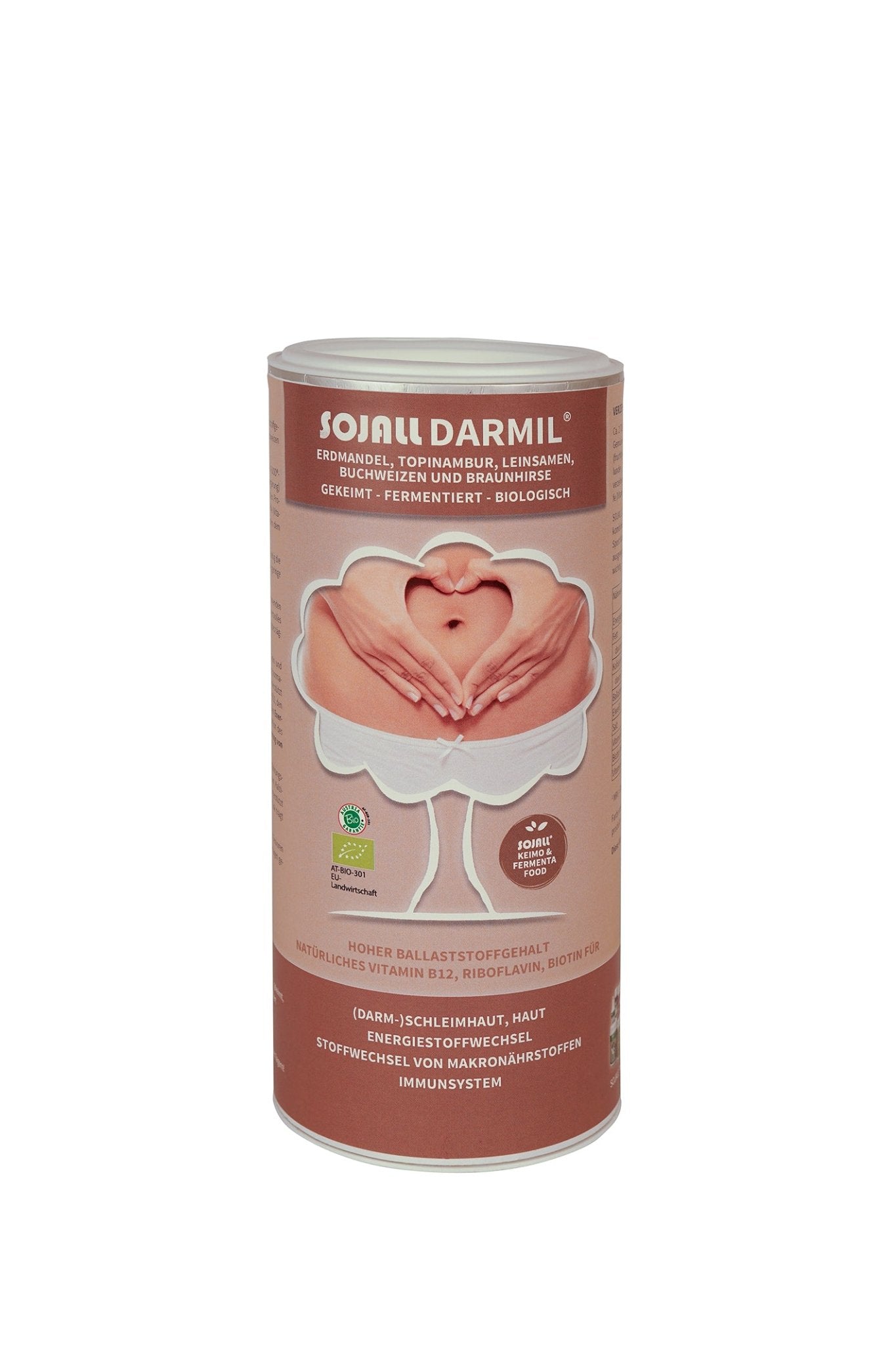 SOJALL Darmil: zylindrische Produktdose in Vorderansicht.