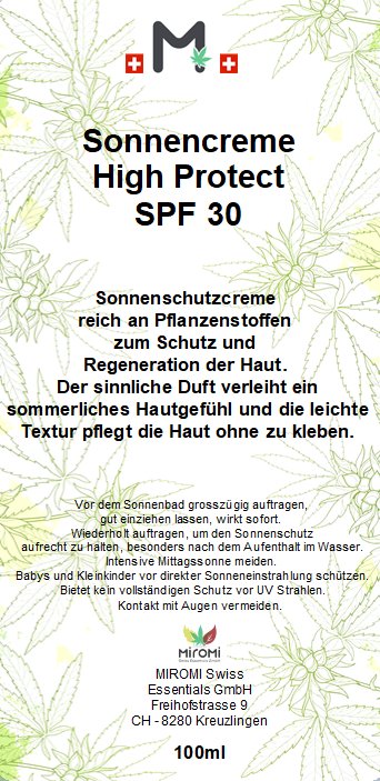 Sonnencreme Light Protect SPF 30 – Rückseite mit Etikette und Inhaltsstoffen | MIROMI - Swiss Essentials GmbH