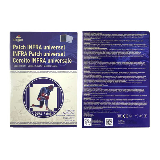  Infra Dual Patch Universal – 8 Stk. – Rückseite mit Etikette und Inhaltsstoffen |  MIROMI - Swiss Essentials GmbH