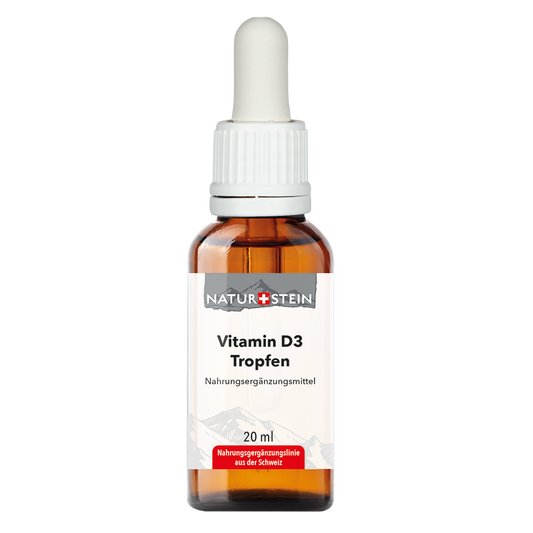  Naturstein Vitamin D3 Tropfen – 20ml – Rückseite mit Etikette und Inhaltsstoffen |  MIROMI - Swiss Essentials GmbH