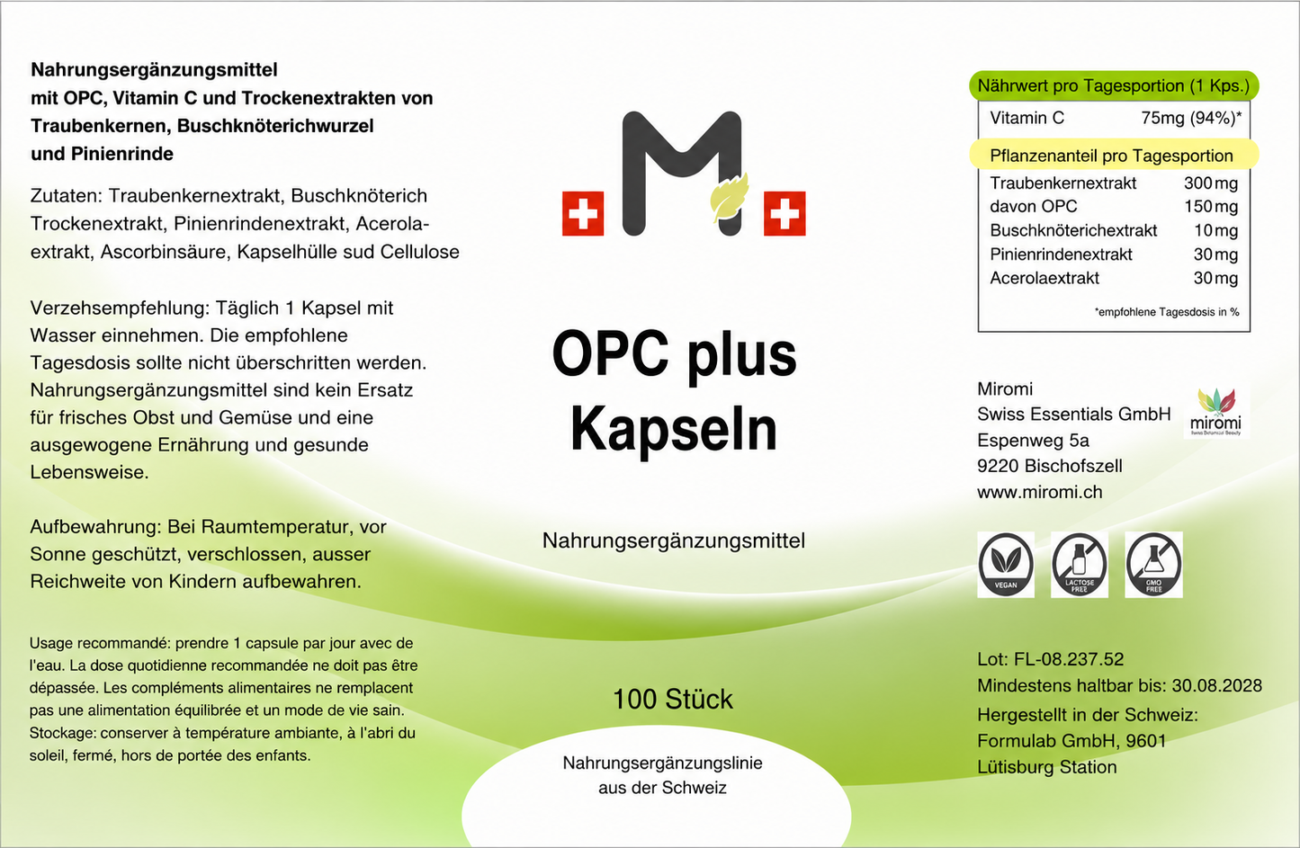 OPC plus Kapseln  |  MIROMI - Swiss Essentials GmbH