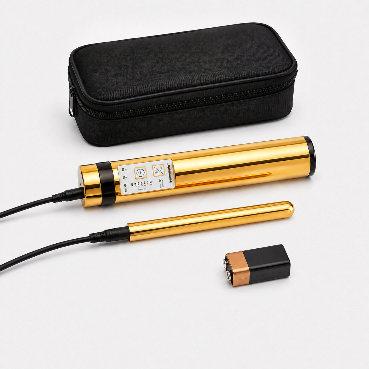 PowerTube Gold: dispositivo con sonda, custodia e batteria.