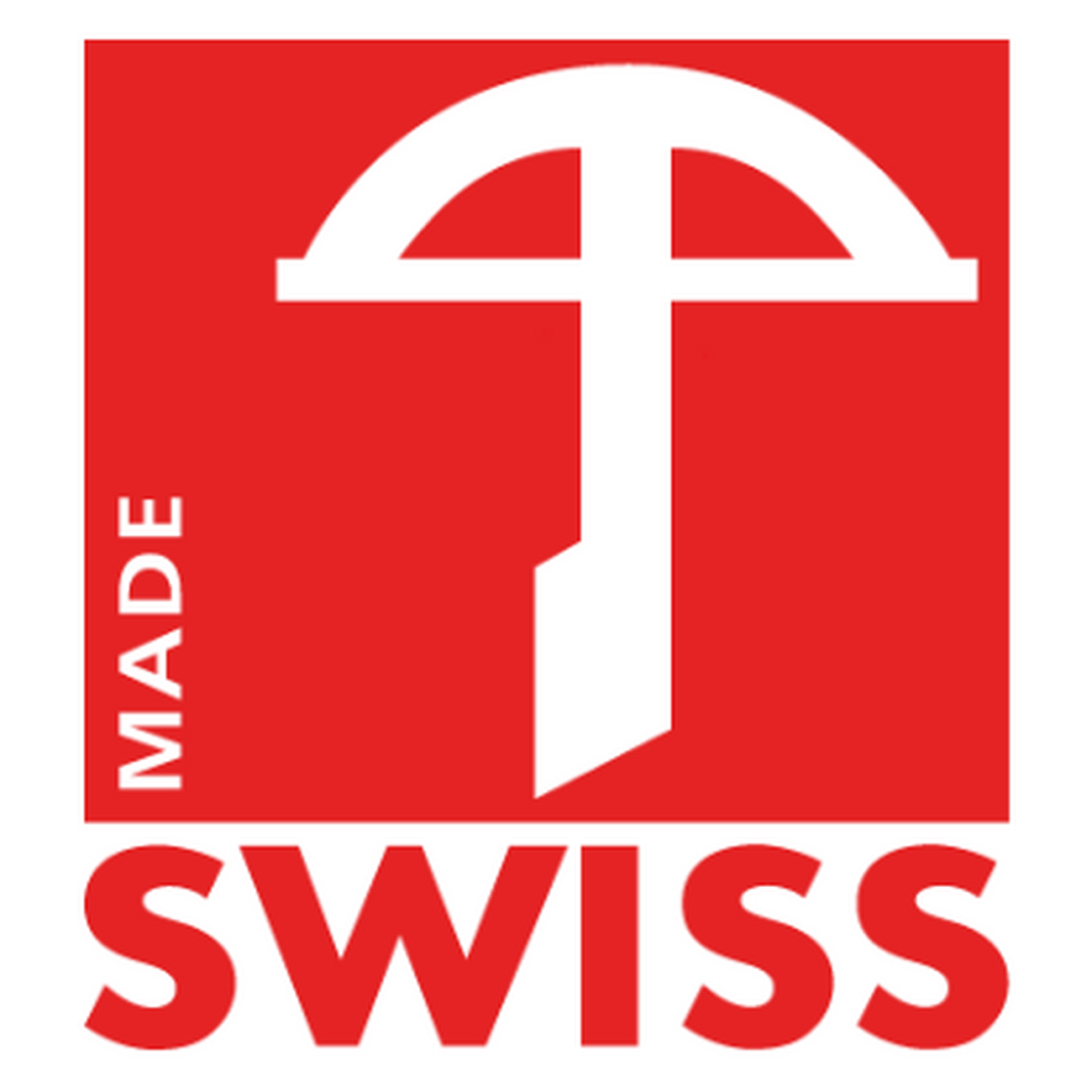 Swiss Made: logo rosso e bianco con simbolo della balestra.