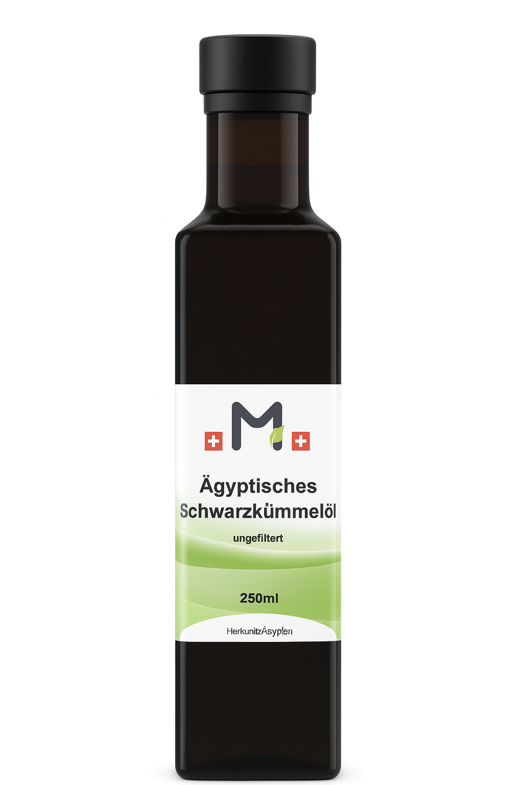 MIROMI Schwarzkümmelöl, 250 ml: dunkle Flasche in Vorderansicht.
