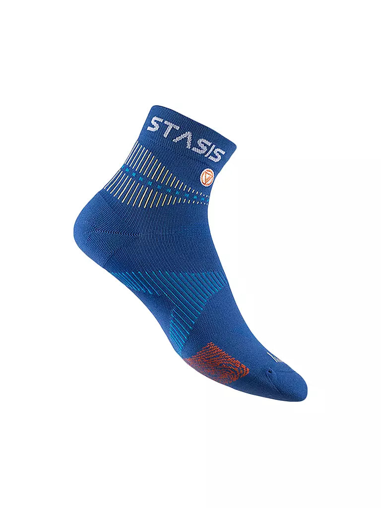 STASIS Athletic Mini Crew: blaue Socke in Seitenansicht.