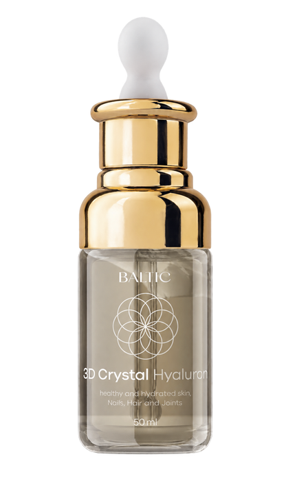 BALTIC 3D Crystal Hyaluron Flüssig 50 ml – goldene Pipettenflasche in Vorderansicht