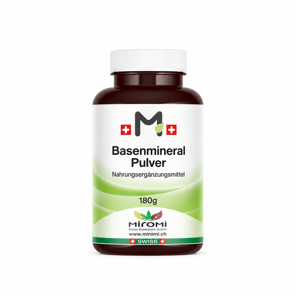 MIROMI Basenmineral Pulver 180 g – braune Dose mit weissem Deckel auf weissem Hintergrund