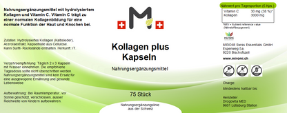 MIROMI Kollagen plus, 75 Stk.: Etikett mit Produktangaben.