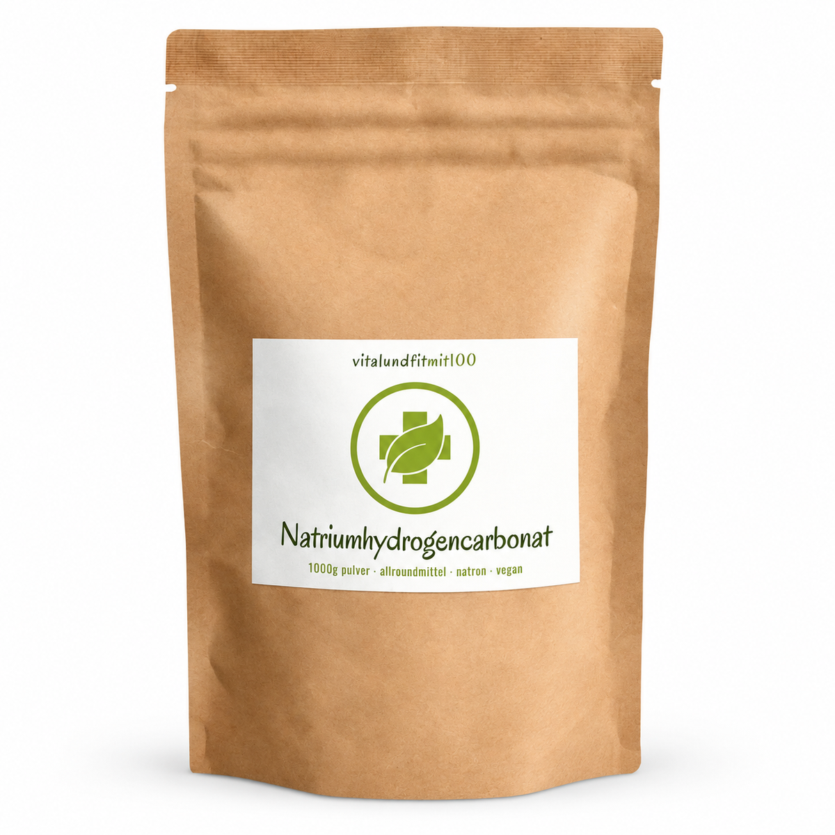 Natriumhydrogencarbonat E500 Natron 1000 g – Originalverpackung auf weissem Hintergrund