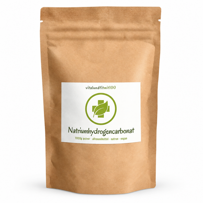 Natriumhydrogencarbonat E500 Natron 1000 g – Originalverpackung auf weissem Hintergrund