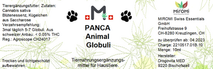 MIROMI PANCA Animal Globuli: Etikett mit Produktangaben.