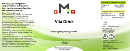 MIROMI Vita Drink, 250 ml: Etikett mit Produktangaben.