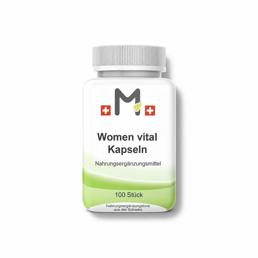 MIROMI Women vital plus capsules, 100 pieces: closed product container on a white background.