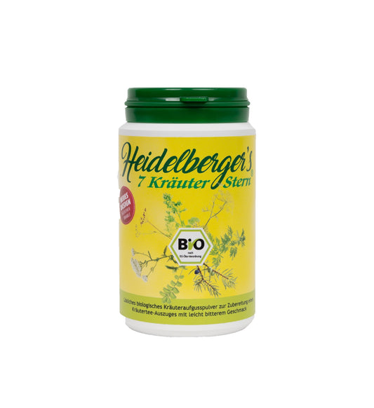 Heidelberger's 7 Kräuter-Stern: barattolo giallo con coperchio verde.