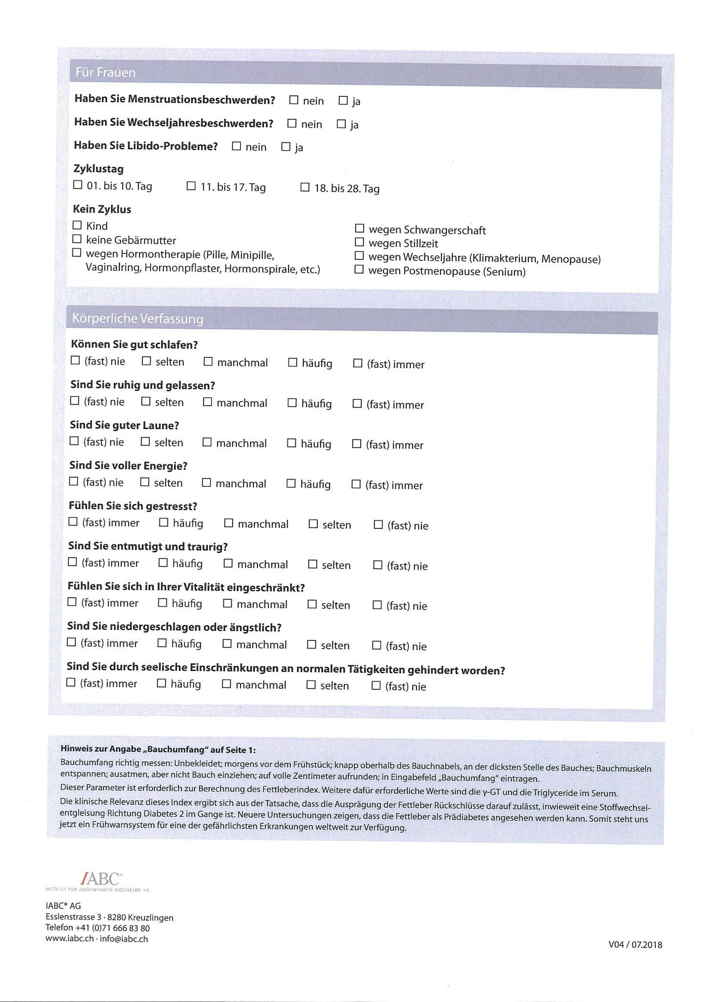  IABC Analyse Imuscan Nahrungsmittelunverträglichkeit – Rückseite mit Etikette und Inhaltsstoffen |  MIROMI - Swiss Essentials GmbH