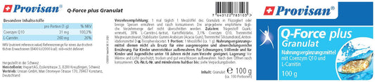  PROVISAN Q-FORCE PLUS – Rückseite mit Etikette und Inhaltsstoffen |  MIROMI - Swiss Essentials GmbH