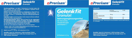  Provisan Gelenkfit Granulat – Rückseite mit Etikette und Inhaltsstoffen |  MIROMI - Swiss Essentials GmbH
