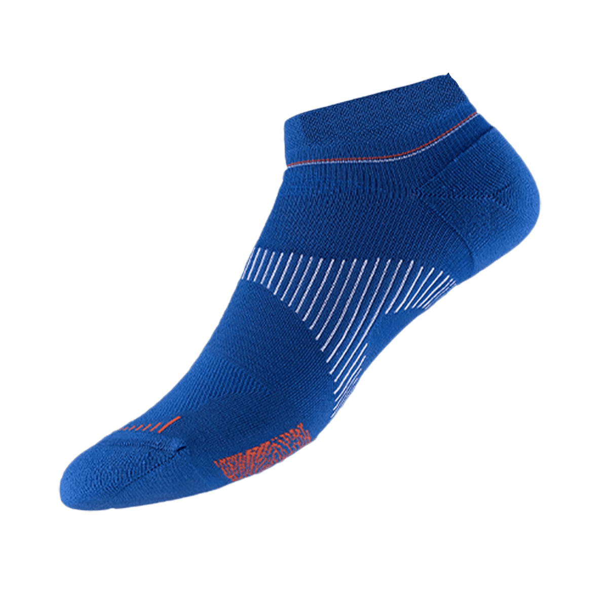 STASIS Athletic No-Show: blaue Socke in Seitenansicht.