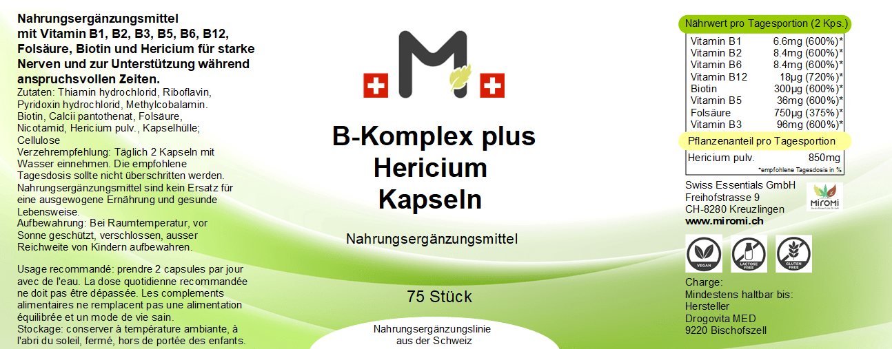 B-Komplex plus Hericium Kapseln - MIROMI - Swiss Essentials GmbH