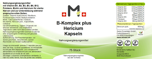 B-Komplex plus Hericium Kapseln - MIROMI - Swiss Essentials GmbH