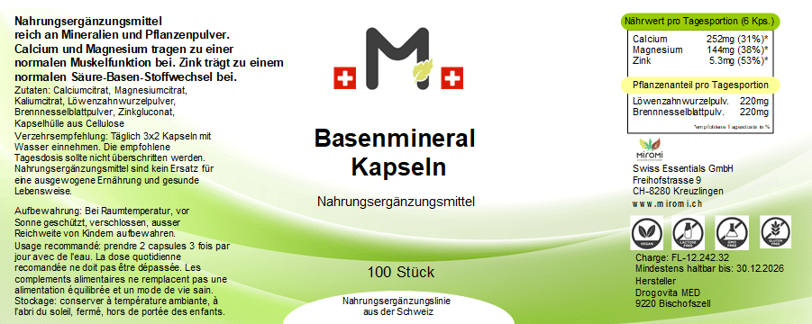 Basenmineral Kapseln - MIROMI - Swiss Essentials GmbH