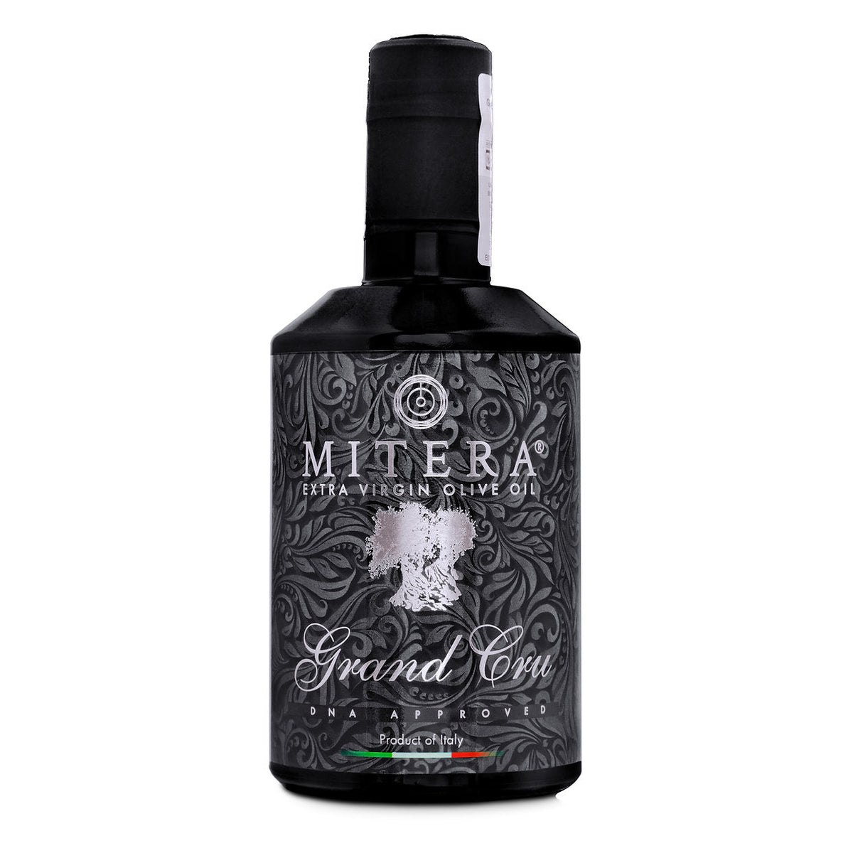 MITERA Grand Cru, 500 ml: bottiglia scura di olio d’oliva vista frontale.