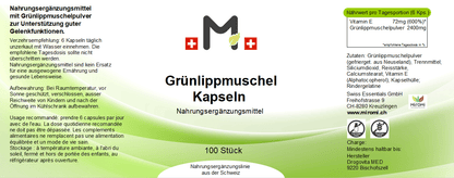 MIROMI Grünlippmuschel, 100 Stk.: Etikett mit Produktangaben.