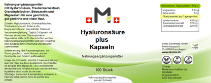 MIROMI Hyaluronsäure plus, 100 Stk.: Etikett mit Produktangaben.