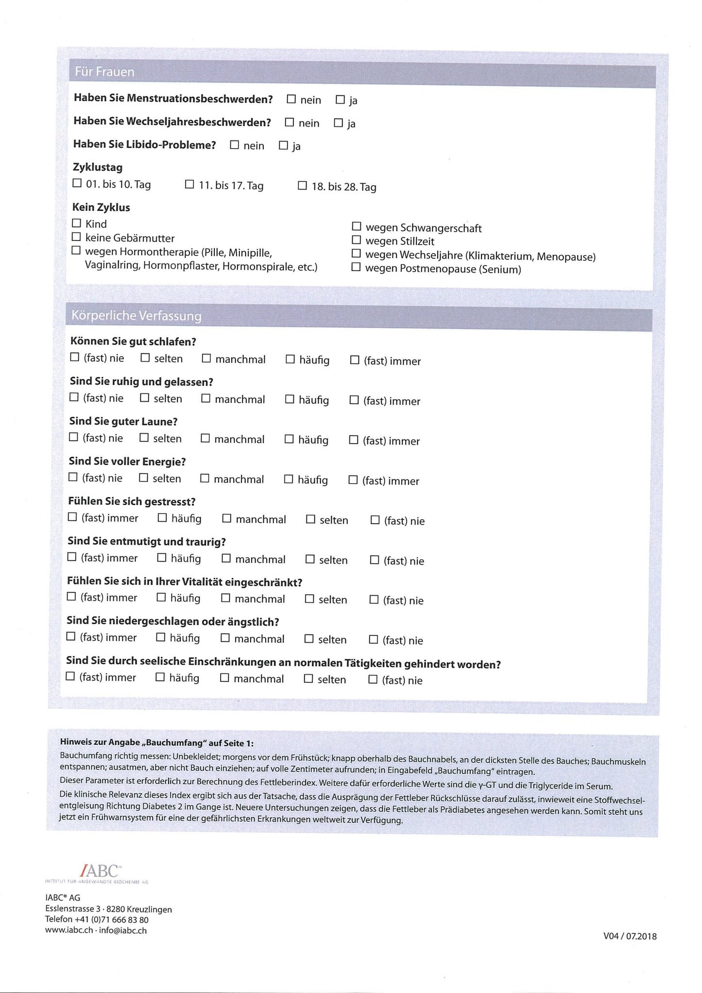 IABC Metabolischer Analysestatus Basis venös - MIROMI - Swiss Essentials GmbH