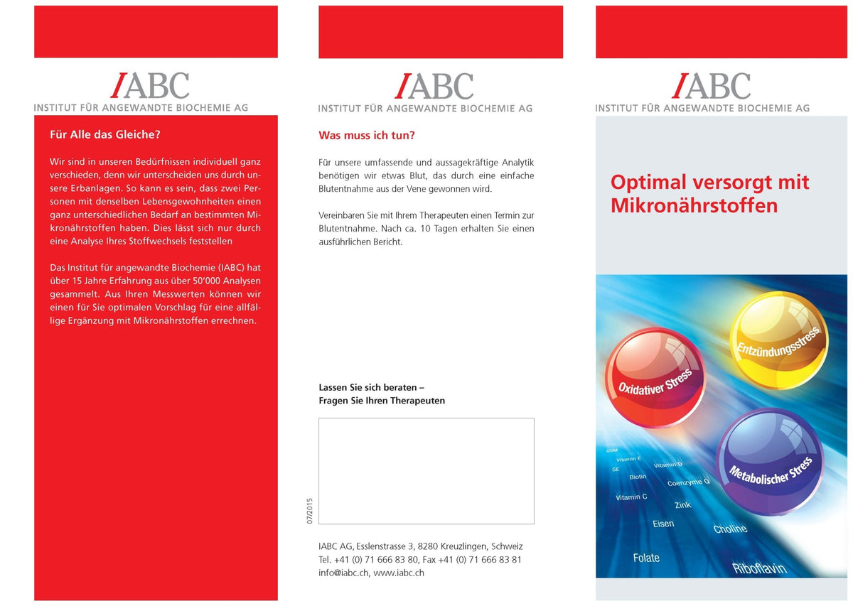 IABC Mikronährstoffe: Broschürenseite mit Text und Abbildungen.
