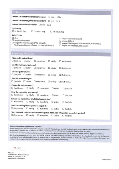 HCK Mikronährstoffe: Ergänzungsseite des Fragebogens.