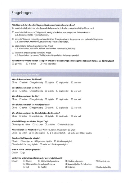 HCK Mikronährstoffe: Fragebogenseite zur Ernährung.