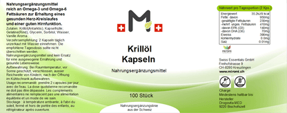MIROMI Krillöl, 100 Stk.: Etikett mit Produktangaben.