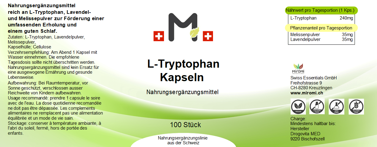 L-Tryptophan Kapseln - MIROMI - Swiss Essentials GmbH