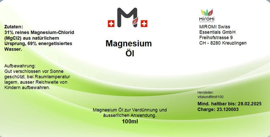 Magnesiumöl in Glasflasche inkl. Zerstäuber/Sprühkopf 100 ml - MIROMI - Swiss Essentials GmbH