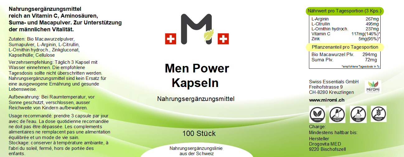 Men Power Kapseln - MIROMI - Swiss Essentials GmbH