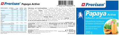 Provisan Papaya Active, 300 g: Etikett mit Produktangaben.